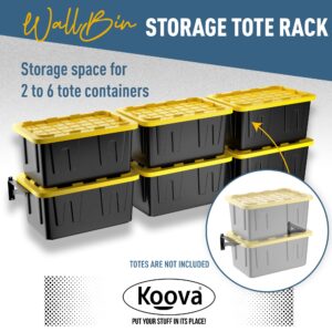 Koova Wall Mounted Tote Rack Storage System, Fits 27-Gallon Black and Yellow Commander Style Bins, Wall Mount Bracket Shelves for Garage Organization, Heavy Duty Steel, Made in USA (2-Piece Set)