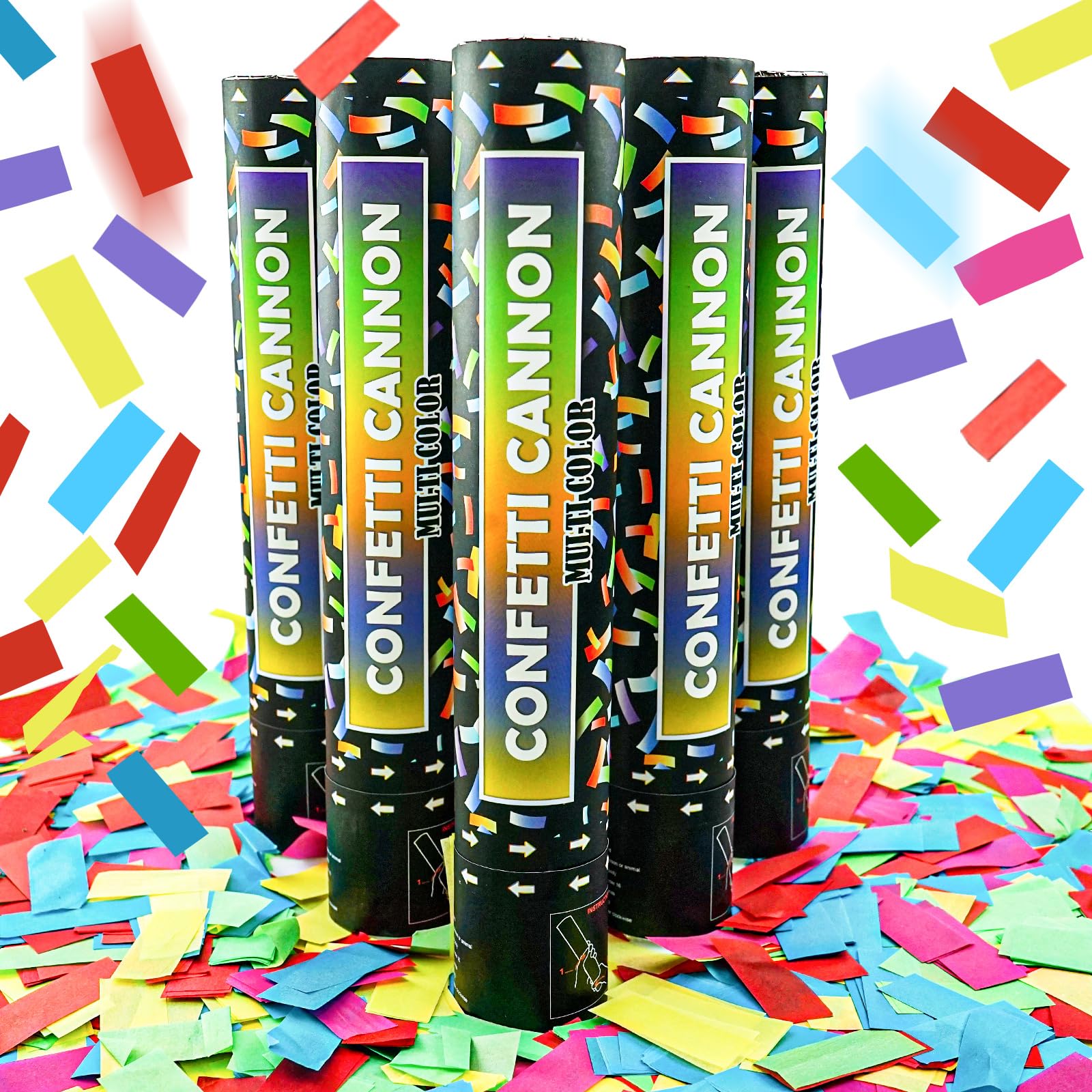 12 Inch Confetti Cannon Multicolor Confetti Popper Party Shooter for Wedding Birthday Graduation Celebration, 5 Pack Biodegradable Confetti Shooter Launches 20-26 ft