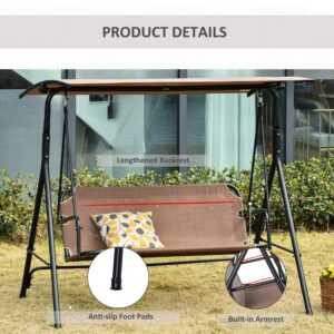 Outsunny Patio Swing Chair with Canopy, Seats 2 Adults Loveseat Bench with Adjustable Tilt Canopy, Armrests, A-Frame Steel, Breathable Mesh for Backyard, Garden, Brown