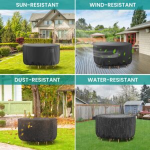 Brosyda Round Patio Furniture Cover, Waterproof Outdoor Table Covers, Windproof Heavy Duty Patio Furniture Cover for Outdoor Table Chair Furniture Set, Tear Resistant, 84"DIA x 28"H, Black