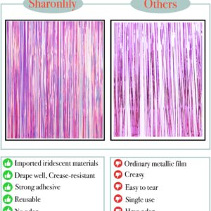 Sharonlily Gorgeous Iridescent Pink Foil Fringe Curtain-2 Pack 3.2x8.2 Feet Premium Neon Metallic Streamers Photo Booth Backdrop for Birthday Bachelorette Graduation Party Decorations (Pink-Orange)