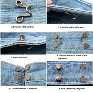 48 Pieces Adjustable Waist Buckle Extender Set, 8 Set 4 Style Jean Button Pins No Sewing Required Pants Clips for Waist, Pant Waist Tightener for Jeans Dress Perfect Fit Instant Button (Stylish Style)