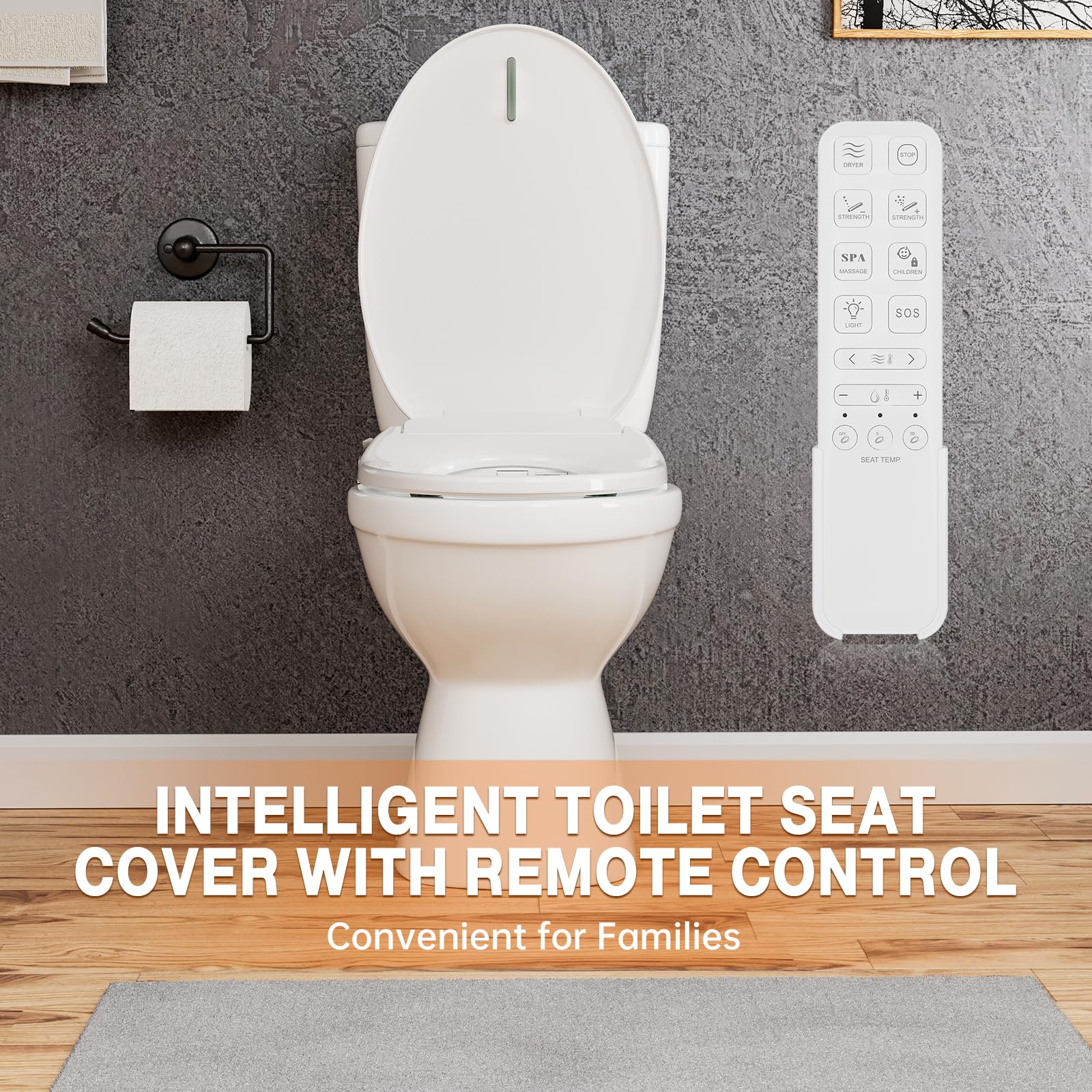 Electric Bidet Smart Toilet Seats with Istant Warm Water, Air Dryer, Nightlight, Remote Control, ELONGATED and Cotton White