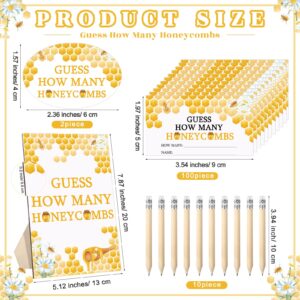 Glenmal 114 Pcs Bee Baby Shower Games Guess How Many Honeycombs Wooden Guessing Game Sign 100 Guessing Cards 10 Pencils 2 Stickers 1 Bottle for Guests Baby Shower Gender Reveal Party, No Honeycombs