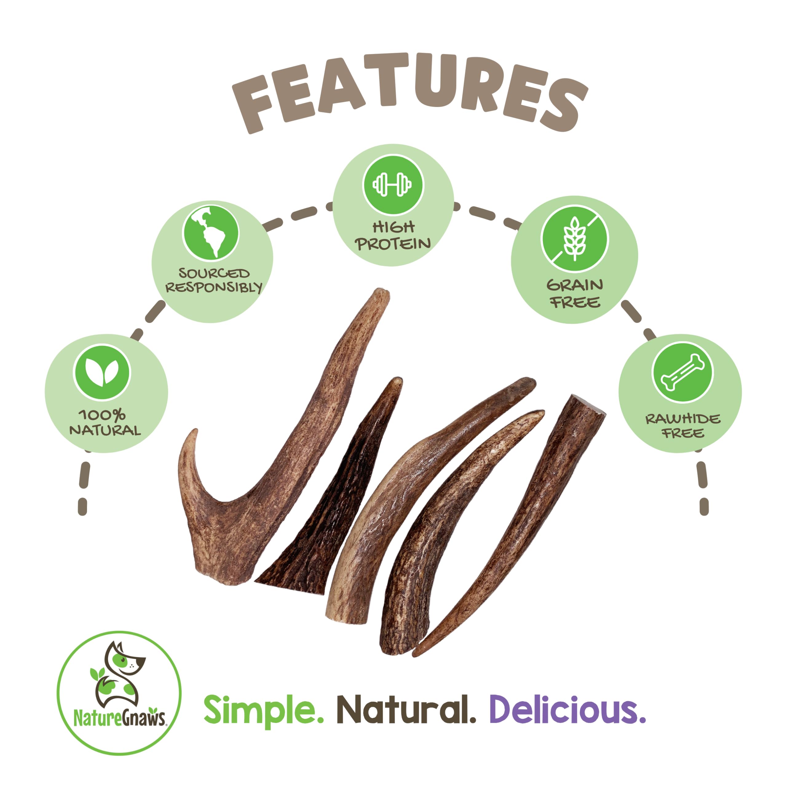 Nature Gnaws Antlers Tips for Small Dogs (1Lb) - Mix of Elk and Deer Antler - Variety of Short 2-4 inch Split and Whole Pieces