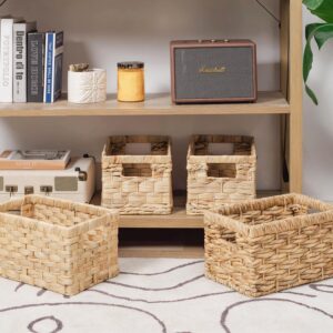 StorageWorks Small Wicker Baskets, Water Hyacinth Baskets with Built-in Handles, Handwoven Bathroom Baskets for Organizing, Medium & Small, 2 Pack