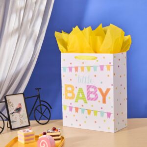 SUNCOLOR 13" Large Gift Bag for Baby Shower With Tissue Paper(little BABY)