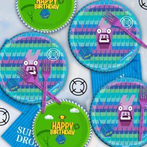 Video Games Party Tableware Supplies 64pcs Llama Set Including 32 pcs Plates, 16 pcs Forks and 16 pcs Napkins, Video Games Theme Party Baby Shower Birthday Decorations