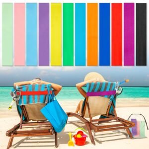 tessco 12 pcs christmas beach towel bands for beach chairs towel clips lounge beach pool chairs towel strap holder elastic windproof beach accessories gift for christmas(12 x 2 in,bright style)