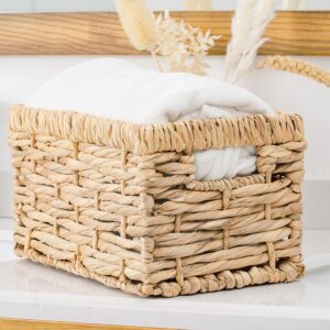 StorageWorks Small Wicker Baskets, Water Hyacinth Baskets with Built-in Handles, Handwoven Bathroom Baskets for Organizing, Medium & Small, 2 Pack