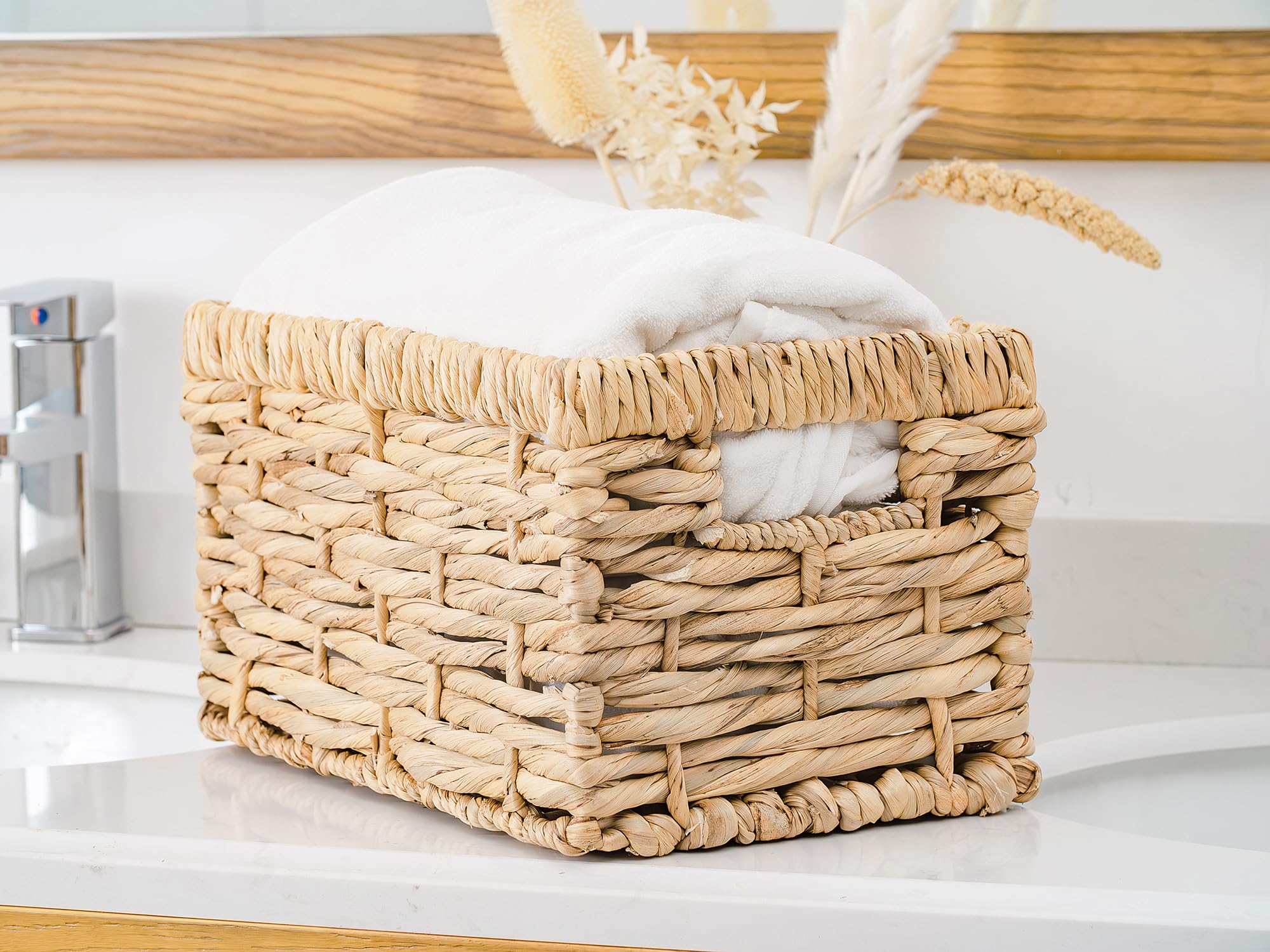 StorageWorks Small Wicker Baskets, Water Hyacinth Baskets with Built-in Handles, Handwoven Bathroom Baskets for Organizing, Medium & Small, 2 Pack