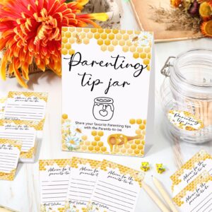 Roowest Baby Shower Games Prizes Advice Baby Shower to Baby Parenting Tip Jar Sign for New Parents 60 Parenting Advice Cards 10 HB Pencils 2 Cute Stickers 1 PET Bottle for New Parents Guests (Honey)