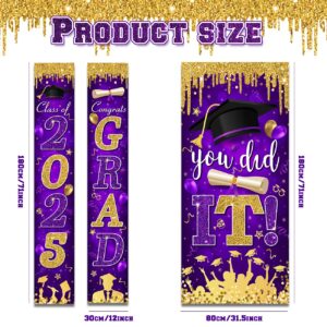 Graduation Decorations Class of 2025 Purple and Gold Congrats Grad Banner and You Did It Graduation Door Cover for High School College Graduation Party Supplies(Purple)