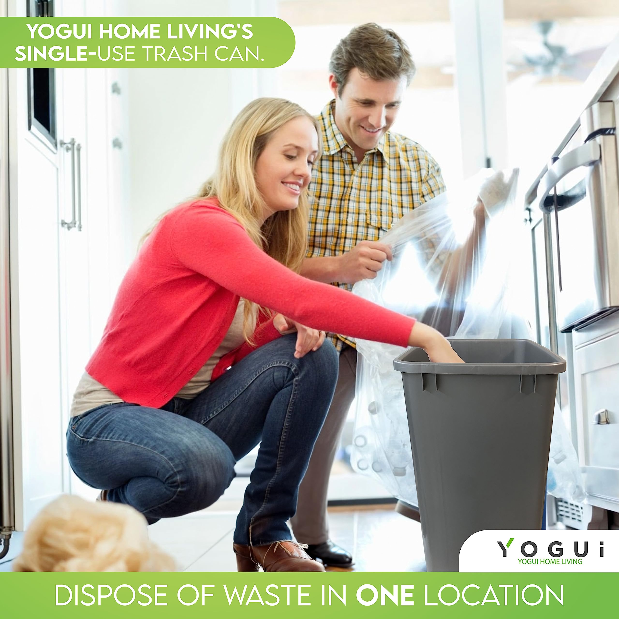 Yogui Home Living Plastic Trash Can - 35-Quart (9-Gallon) - Indoor Garbage Bin for Kitchen, Home, Office and Commercial Use - Large Waste Disposal Tub, Plastic Waste Container- Grey.