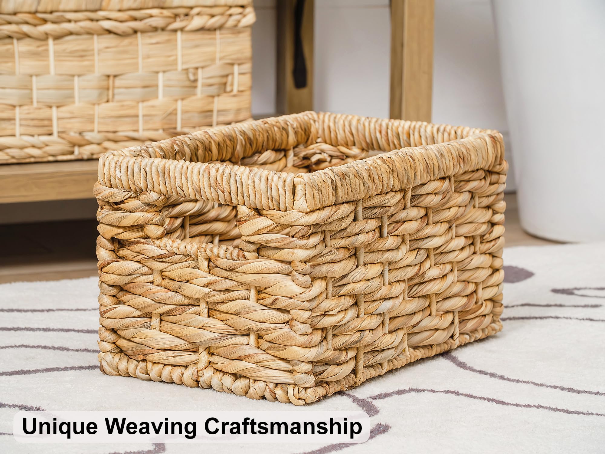 StorageWorks Small Wicker Baskets, Water Hyacinth Baskets with Built-in Handles, Handwoven Bathroom Baskets for Organizing, Medium & Small, 2 Pack