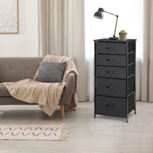 ZENY Vertical Dresser Storage Tower with 5 Drawers - Sturdy Metal Frame, Wood Top, Easy Pull Fabric Bins - Organizer Unit for Bedroom, Hallway, Entryway, Closet & Nursery