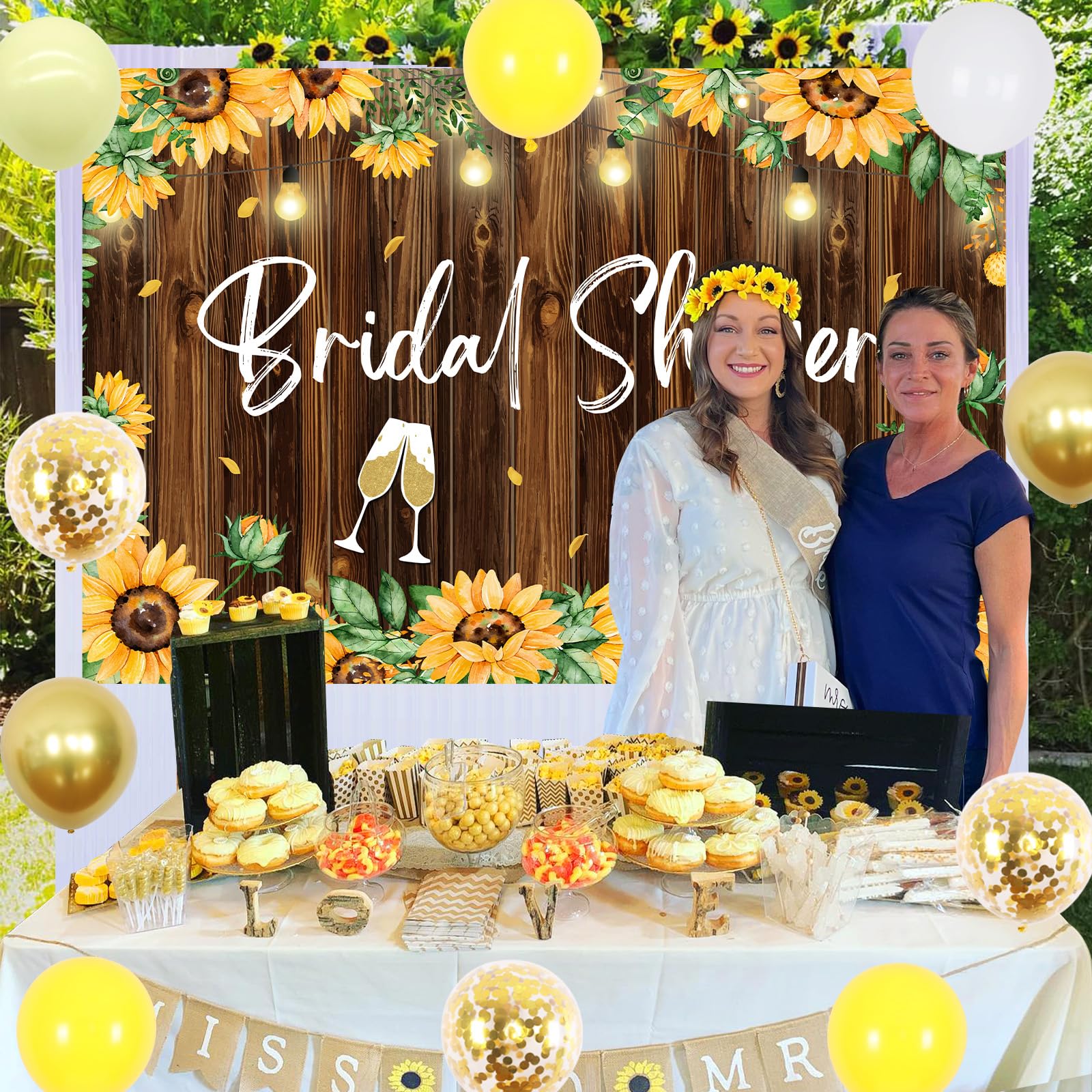 Yellow Sunflower Balloon Garland Arch Kit, Sunflower Bridal Shower Backdrop - Yellow White Gold Bachelorette Party Decorations with Artificial Flowers for Wedding Engagement Party Supplies