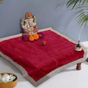 Indian Consigners Small Solid Color Velvet Cloth for Multipurpose Use (Red)