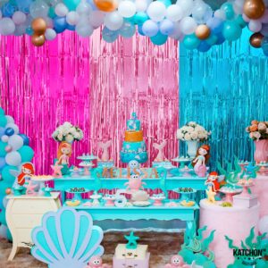 KatchOn, Large Pink and Blue Streamers - 9.75x8 Feet | Pink Streamers and Blue Fringe Backdrop, Unicorn Birthday Decorations | Pink and Blue Decorations, Mermaid Birthday Decorations, Mermaid Backdrop