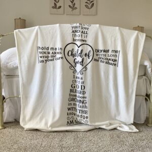 Child of God Blanket-Inspirational Throw-Religious Blanket-Gift for Baptism/First Communion-Christening Blanket-Gift for Godson/Goddaughter/Grandson/Granddaughter/Niece/Nephew (White - Personalized)