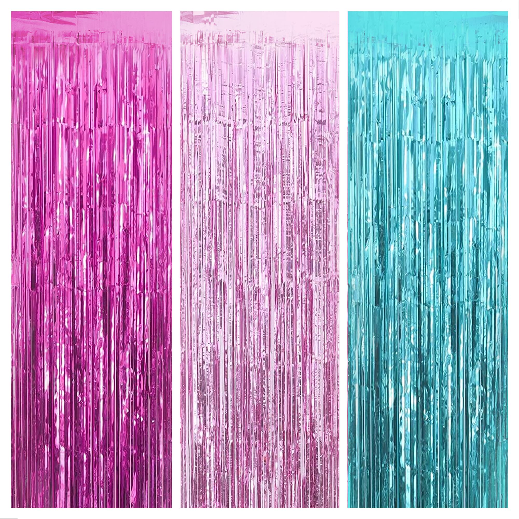 KatchOn, Large Pink and Blue Streamers - 9.75x8 Feet | Pink Streamers and Blue Fringe Backdrop, Unicorn Birthday Decorations | Pink and Blue Decorations, Mermaid Birthday Decorations, Mermaid Backdrop