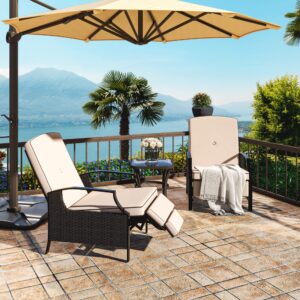 YITAHOME 2-Piece Patio Outdoor Indoor Adjustable Function Wicker Recliner Chairs, Dual-use Rattan Lounge Chairs with Soft Thick Cushions, Extended Footrest, Flip Back (Brown + Beige)