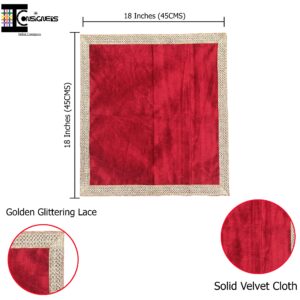 Indian Consigners Small Solid Color Velvet Cloth for Multipurpose Use (Red)