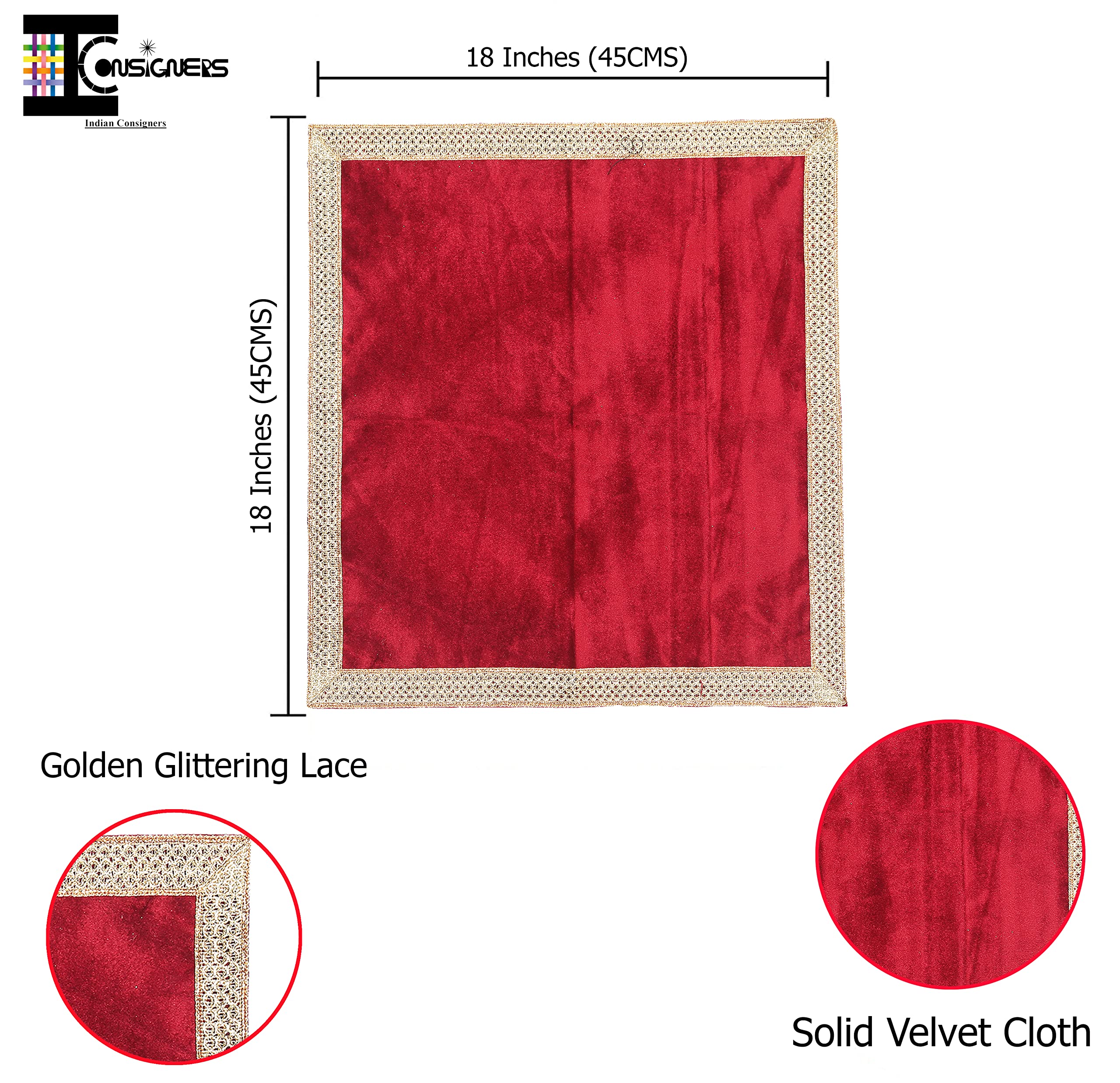 Indian Consigners Small Solid Color Velvet Cloth for Multipurpose Use (Red)