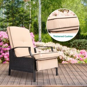 YITAHOME 2-Piece Patio Outdoor Indoor Adjustable Function Wicker Recliner Chairs, Dual-use Rattan Lounge Chairs with Soft Thick Cushions, Extended Footrest, Flip Back (Brown + Beige)