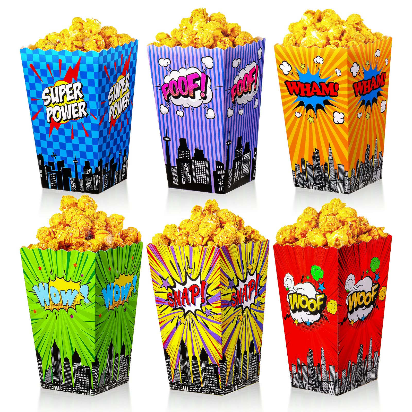 24 Pcs Hero Theme Popcorn Boxes Hero Party Supplies Snack Treat Box Cookie Box Popcorn Containers for Kids Adults Candy Baby Shower Favor Birthday Party Supplies