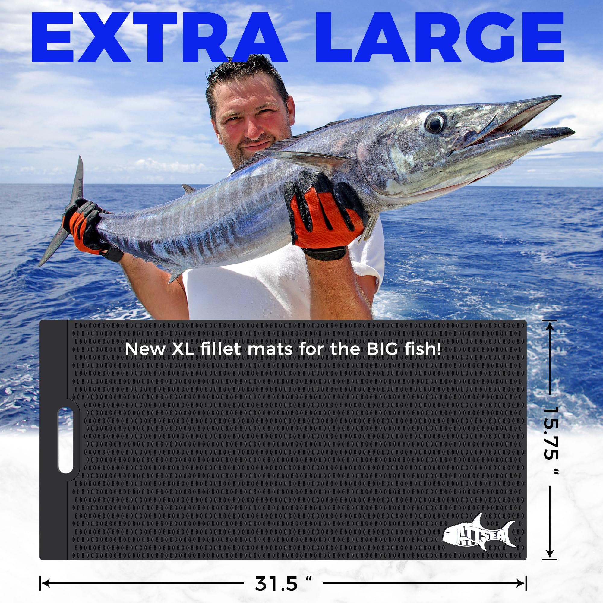 ATTSEA Non-Slip Fish Fillet Mat Regular L Size 23.5" x 15.75" ! for The Big Fish Stainless Fish Scaler Included (Black, Regular Large)