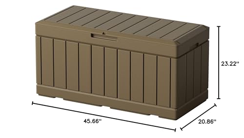 Greesum 82 Gallon Resin Deck Box Large Outdoor Storage for Patio Furniture, Garden Tools, Pool Supplies, Weatherproof and UV Resistant, Lockable, Brown