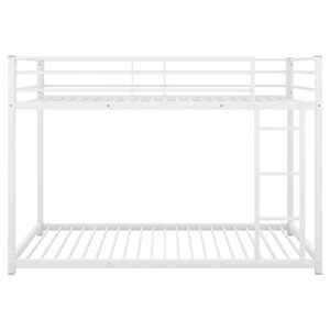 LostCat Bunk Bed Twin Over Twin, Low Bunk Beds with Safety Guardrail and Ladder, Metal Floor Bunk Bed with Slat Support, No Box Spring Needed, Easy Assembly, White