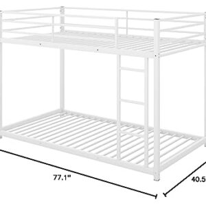 LostCat Bunk Bed Twin Over Twin, Low Bunk Beds with Safety Guardrail and Ladder, Metal Floor Bunk Bed with Slat Support, No Box Spring Needed, Easy Assembly, White