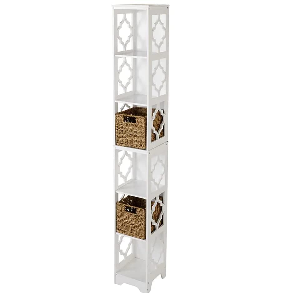 Slim 6-Cubbie Decorative Shelving Unit, Vertical Space (White)