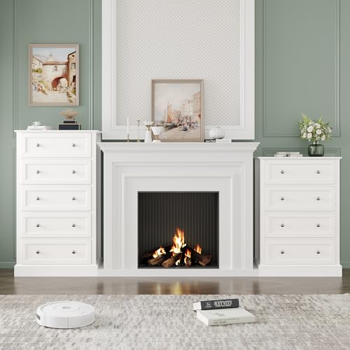 FACBOTALL 5 Drawer Dresser, 47.2" Tall White Dresser with 5 Drawers, Chest of Drawers Cabinet Wood Dresser for Hallway Living Room