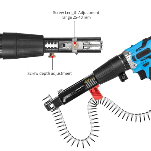 MOUMOUTEN Automatic Chain Nail Gun Adapter, Auto Feed Screw Spike Chain Screw Gun, Drywall Screw Gun for Electric Drill Woodworking Tool Cordless Power Drill Attachment