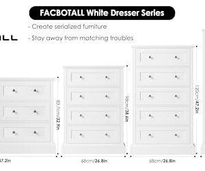 FACBOTALL 5 Drawer Dresser, 47.2" Tall White Dresser with 5 Drawers, Chest of Drawers Cabinet Wood Dresser for Hallway Living Room