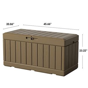 Greesum 82 Gallon Resin Deck Box Large Outdoor Storage for Patio Furniture, Garden Tools, Pool Supplies, Weatherproof and UV Resistant, Lockable, Brown