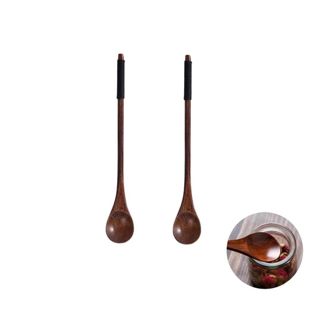 Handmade Wooden Long Handle Coffee Spoon Stirrer with Cable Tie, Retro Honey Jar Spoons Teaspoon Tea Stirring Spoon (2 Pack)