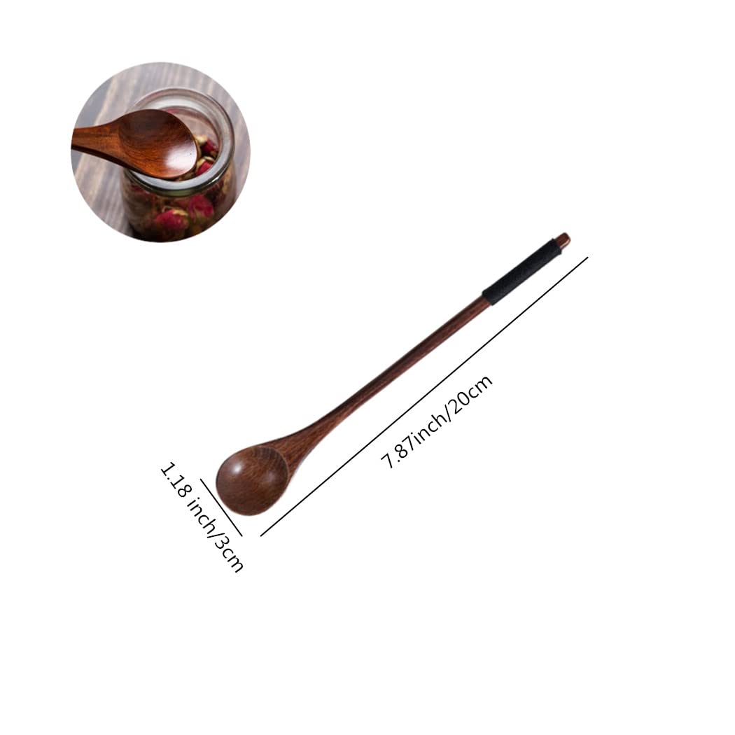 Handmade Wooden Long Handle Coffee Spoon Stirrer with Cable Tie, Retro Honey Jar Spoons Teaspoon Tea Stirring Spoon (2 Pack)