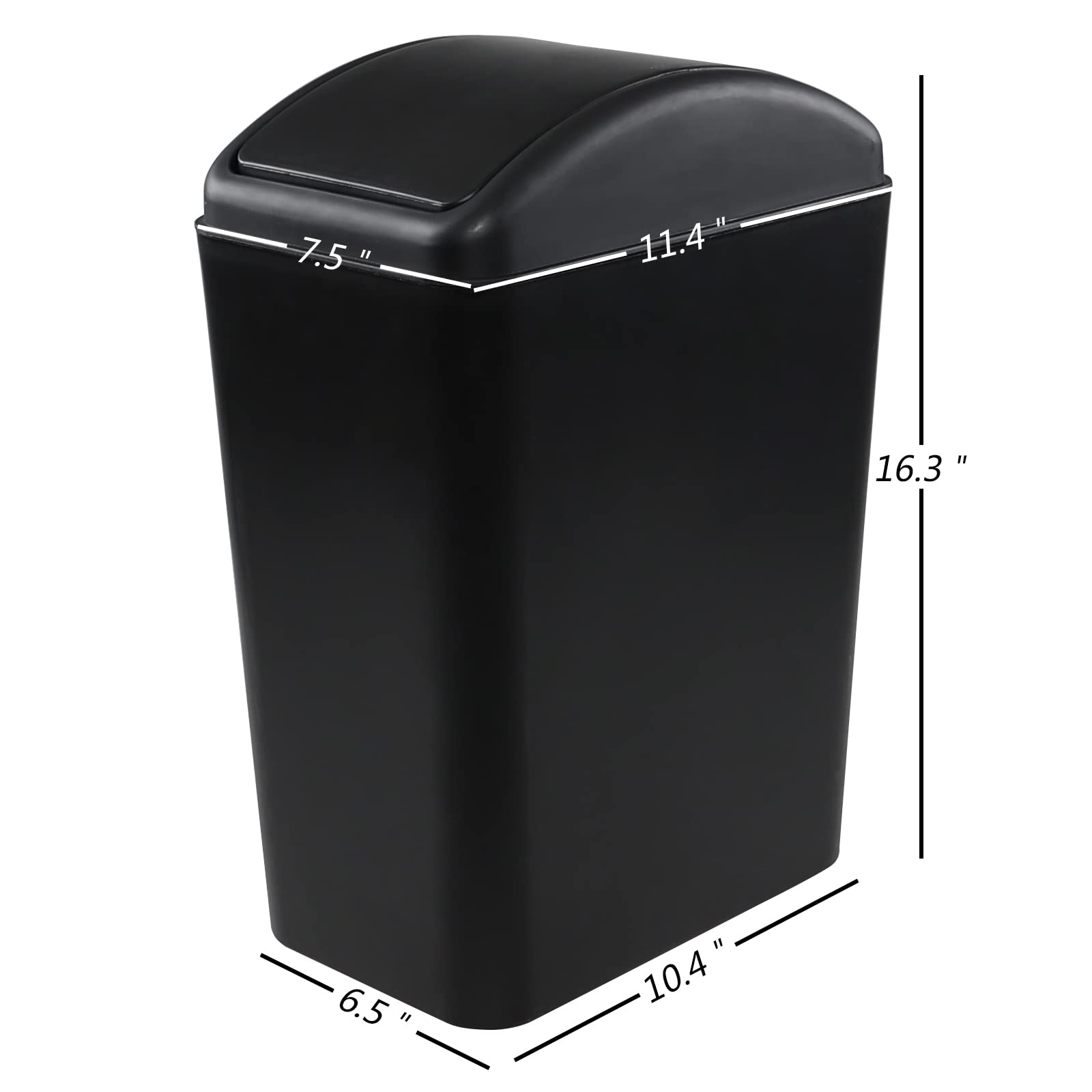 Qqbine 4.5 Gallon Trash Can with Swing Top Lid, Plastic Garbage Bin with Lid, Black, 3-Pack