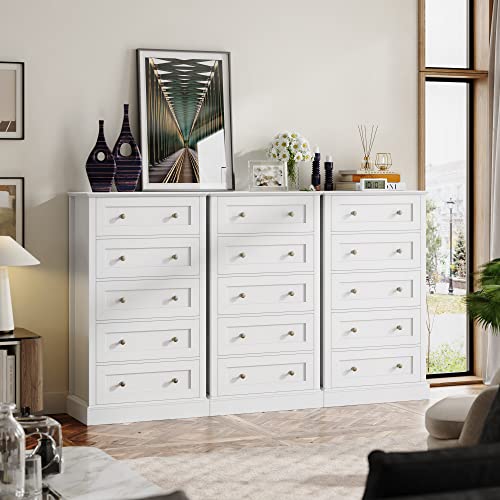 FACBOTALL 5 Drawer Dresser, 47.2" Tall White Dresser with 5 Drawers, Chest of Drawers Cabinet Wood Dresser for Hallway Living Room