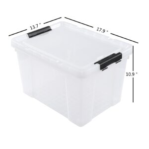 Kiddream 34 Quarts Latching Storage Box with Wheels, Clear Storage Totes Bins Set of 4, F