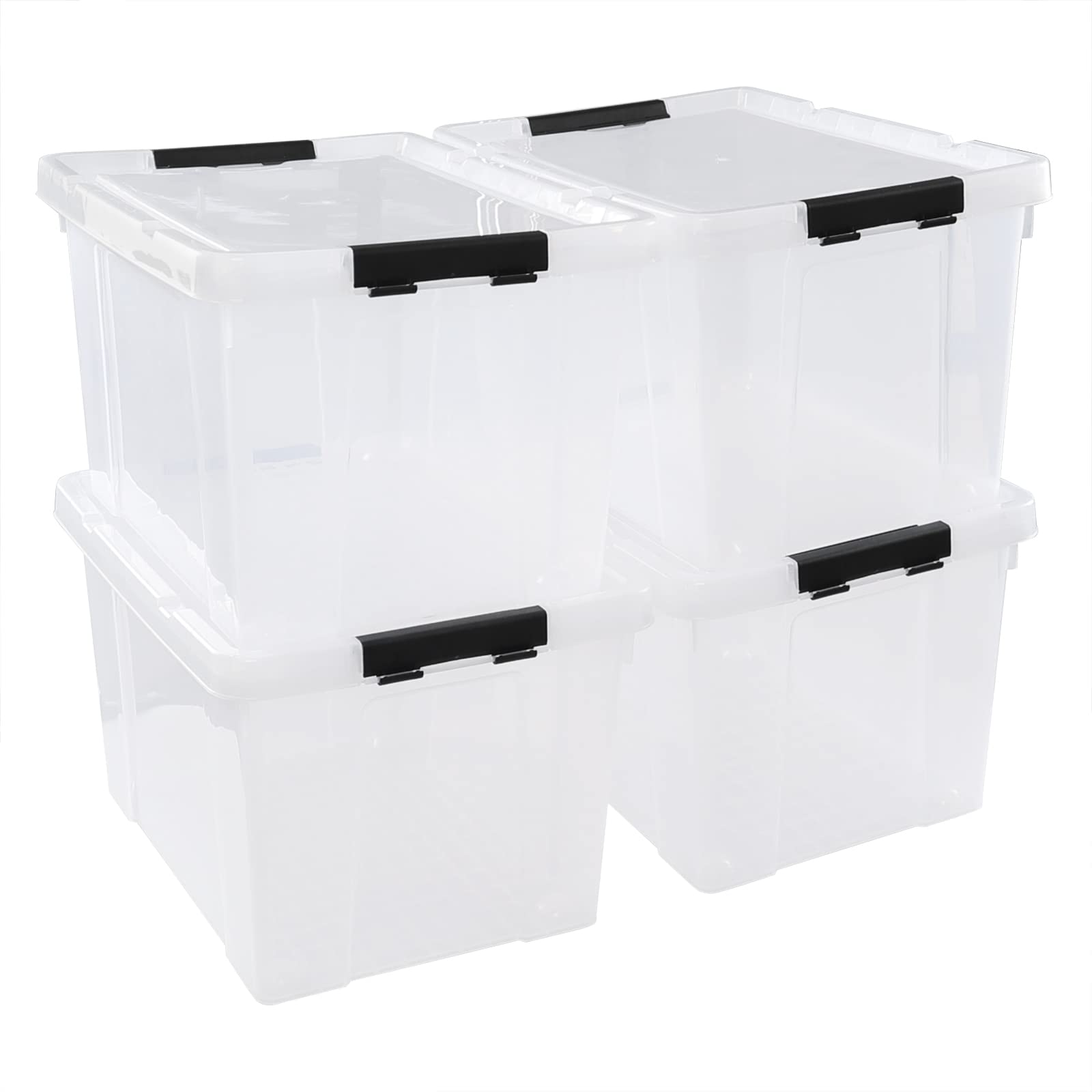 Kiddream 34 Quarts Latching Storage Box with Wheels, Clear Storage Totes Bins Set of 4, F