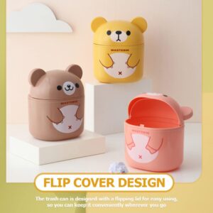 NUOBESTY Mini Desk Trash Can Cute Bear Trash Bin Cartoon Desktop Storage Box Garbage Container with Lid for Bathroom Kitchen(Brown)