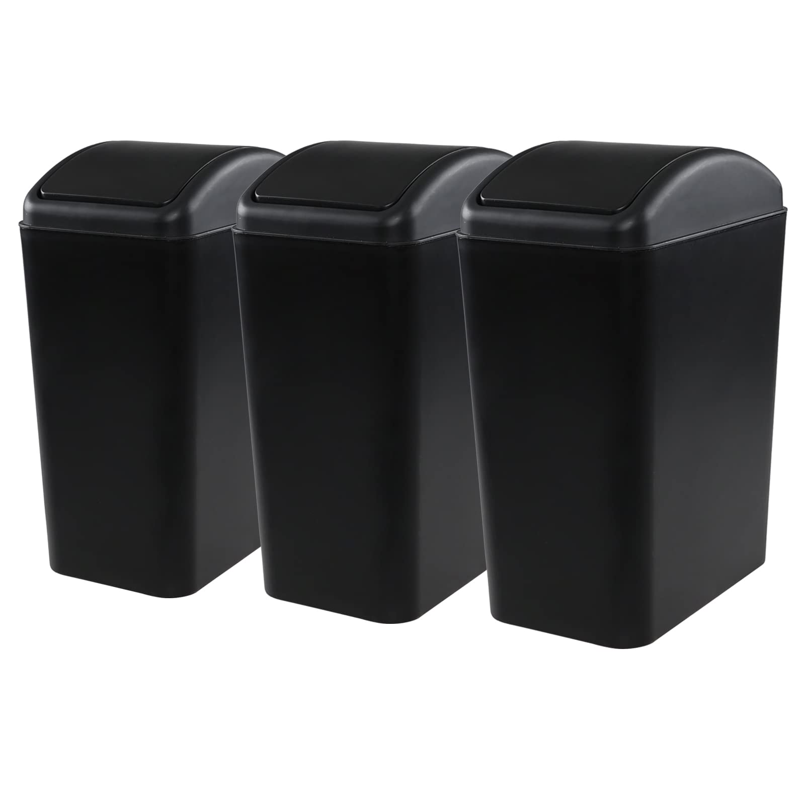 Qqbine 4.5 Gallon Trash Can with Swing Top Lid, Plastic Garbage Bin with Lid, Black, 3-Pack