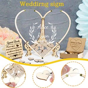 Personalized Wedding Guest Book Alternative Custom Rustic Wedding Book for Guests to Sign Guest Book Frame with Hearts for Reception Wedding Decorations, Graduation, Baby Shower (A-Heart Guestbook-2)