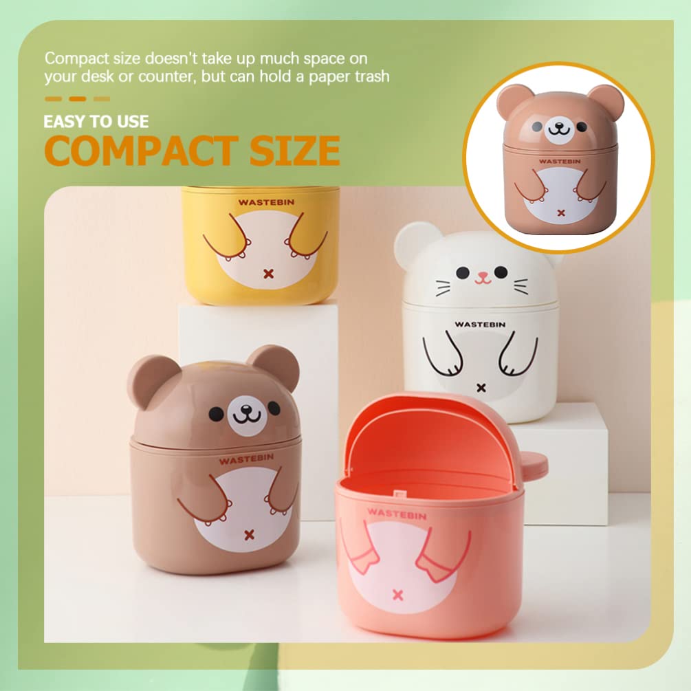 NUOBESTY Mini Desk Trash Can Cute Bear Trash Bin Cartoon Desktop Storage Box Garbage Container with Lid for Bathroom Kitchen(Brown)