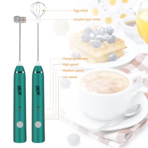 Delm Milk Frother Electric USB Stainless Steel Accessory - Frother Wand Foam Maker for Lattes - Milk Frother Handheld for Cappuccino, Frappe, Matcha, Hot Chocolate - Frother for Coffee (green)